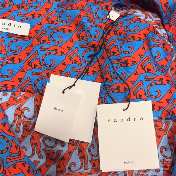 📌 NWT Sandro Caty Cat Printed Silk Shirt - Picture 4 of 6